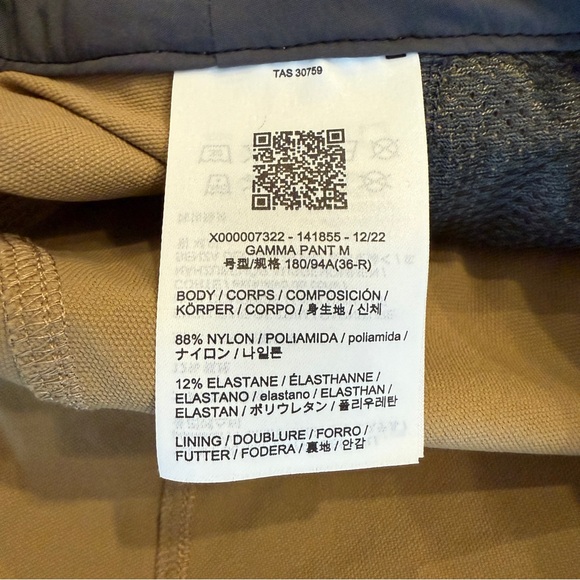 Arc’teryx Gamma Pants Men’s Tan/Khaki/Canvas 36 Regular Like New Condition - Picture 9 of 10